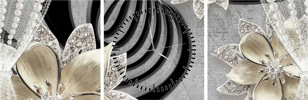 Tablou - 3D Flori aurii (cu ceas) (90x30 cm)
