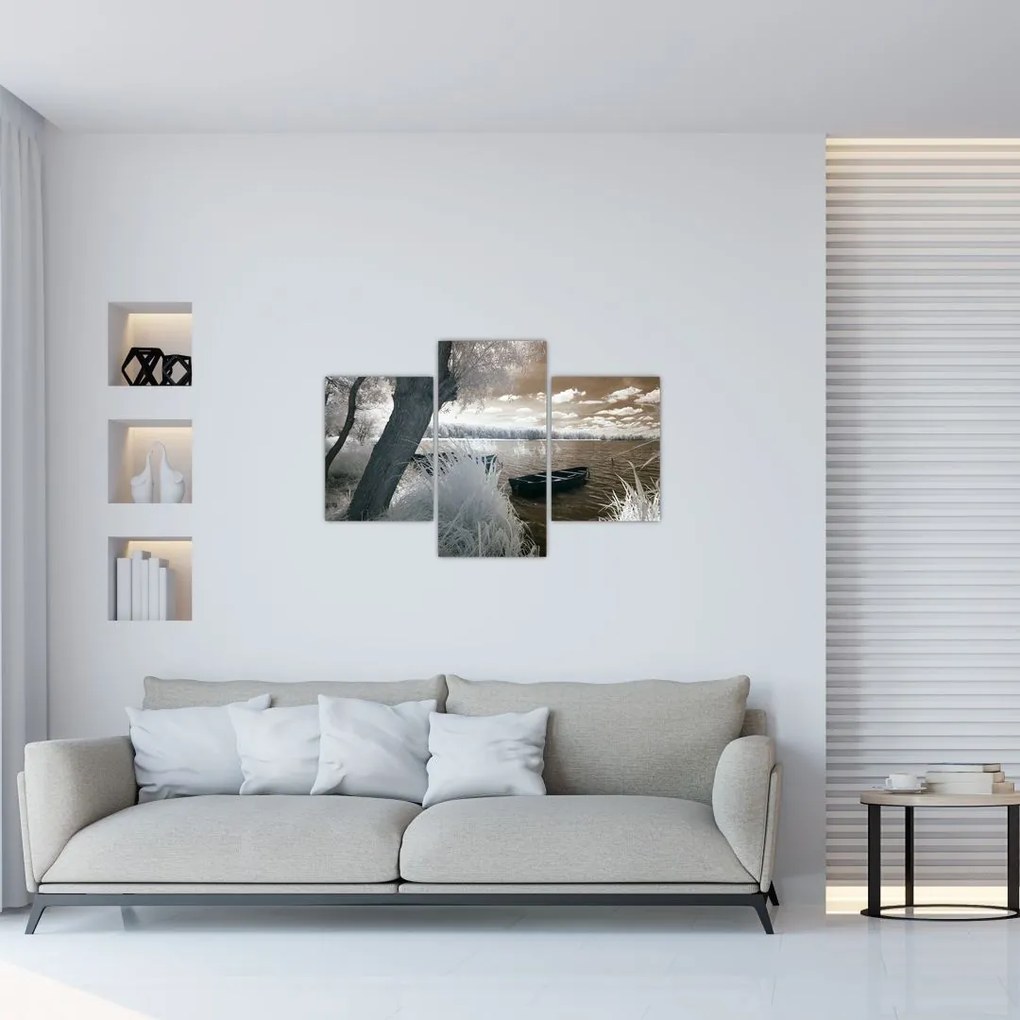 Tablou cu barca pe lac (90x60 cm)