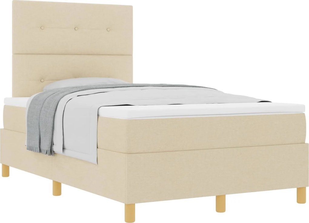 vidaXL Pat cu arcuri cu saltea cu headboard Crem 120 x 200 cm țesătură