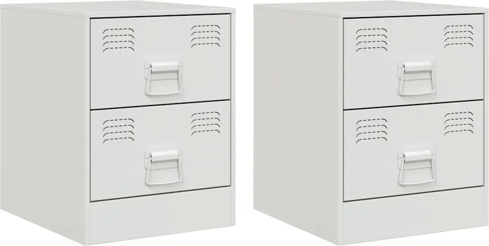 vidaXL Noptiere, 2 buc., alb, 34,5x39x44 cm, oțel