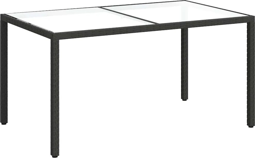 vidaXL Masă grădină, negru, 150x90x75 cm sticlă securizată & poliratan