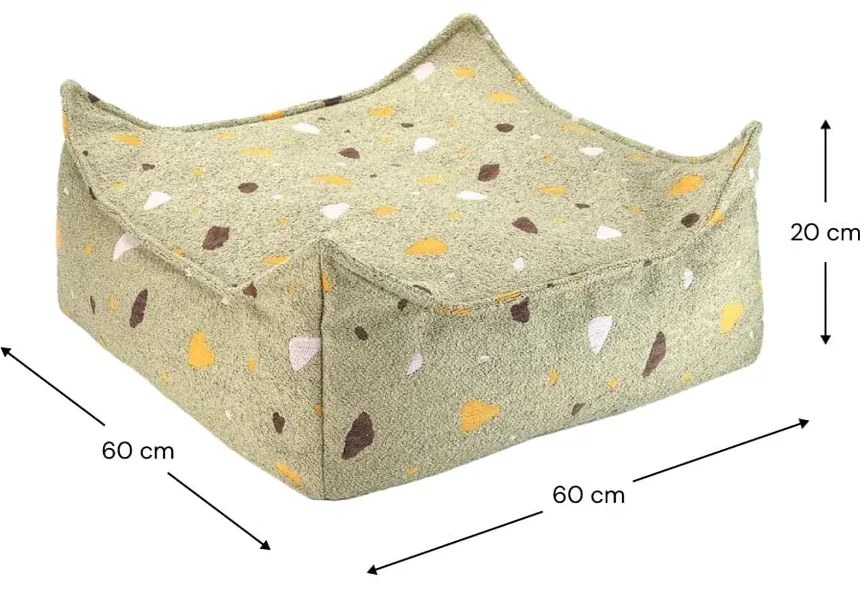 Fotoliu puf pentru copii verde cu tapițerie din țesătură bouclé/cu tapițerie din chenille Terrazzo Square – Wigiwama