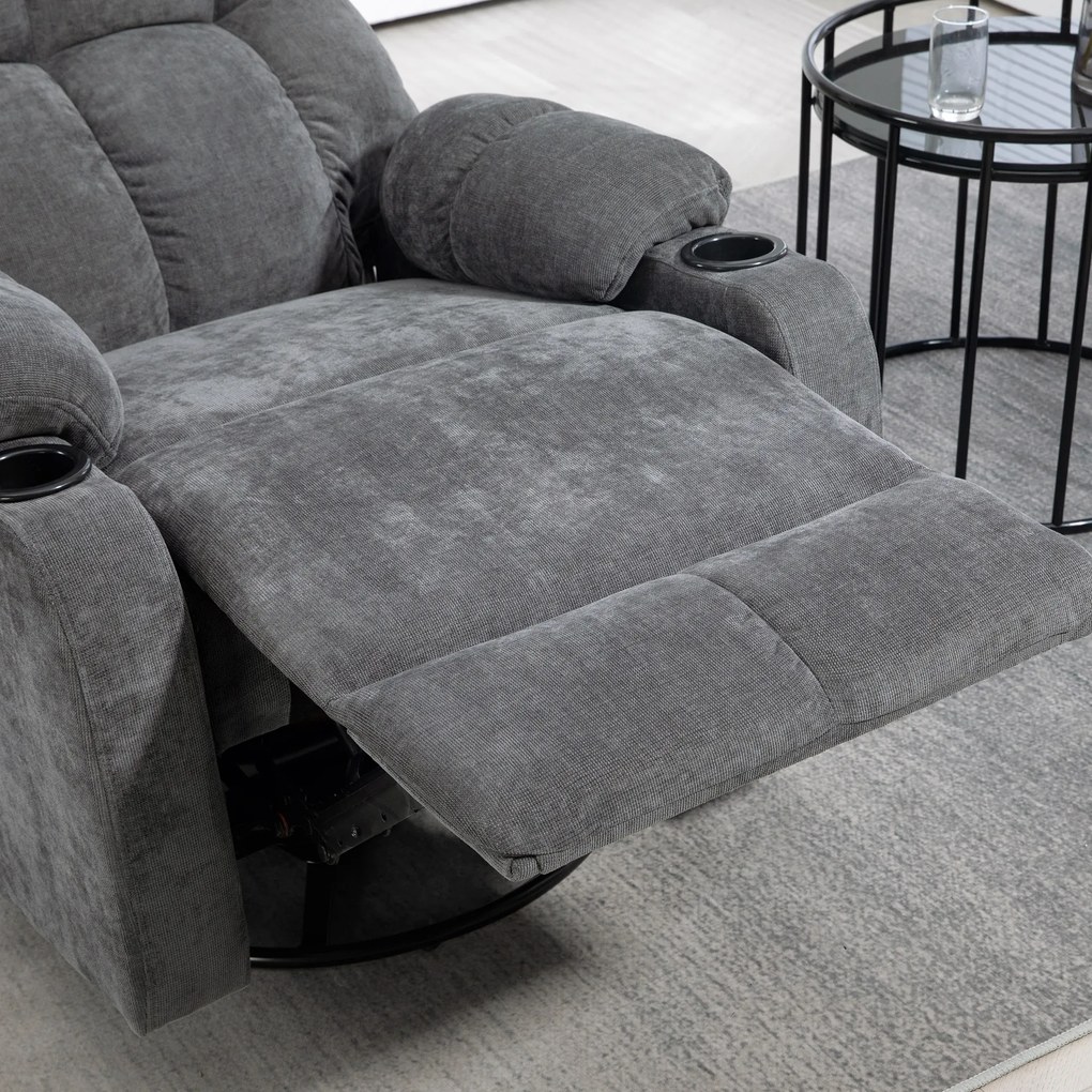 HOMCOM Scaun de relaxare cu suport pentru picioare, scaun de așezare, drehbar, până la 150 kg, cadru din oțel, 88x96x108cm, Gri inchis | Aosom Romania