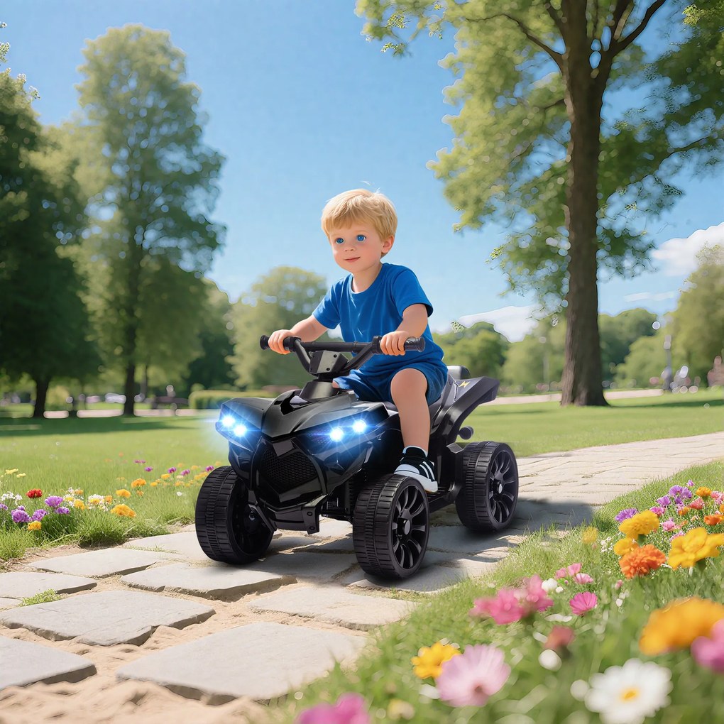 AIYAPLAY ATV Electric 6V pentru Copii, Vehicul cu 4 Roți cu Muzică și Faruri LED, pentru Vârste între 3-8 Ani, Negru | Aosom Romania