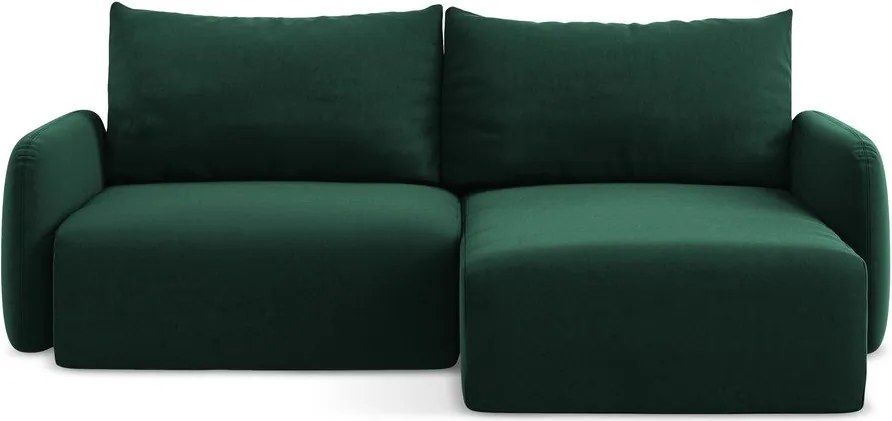 Colțar verde închis extensibil/cu spațiu de depozitare cu tapițerie din catifea (cu colț pe partea dreaptă/cu șezlong) Kalena – Makamii