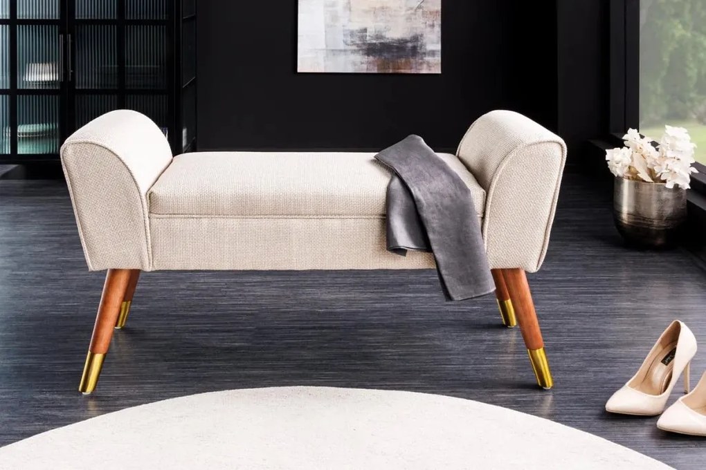 Bancheta eleganta, Tapitata Tesatura Structurata, Bej, Scarlett 90cm