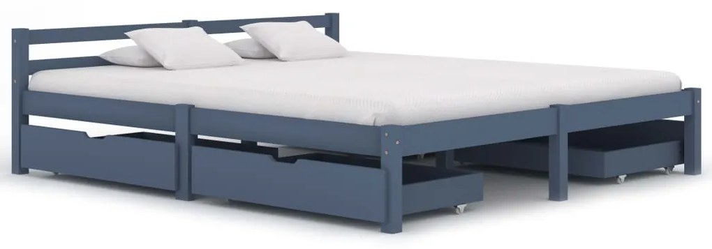 3060701 vidaXL Cadru de pat cu 4 sertare, gri, 180 x 200 cm, lemn masiv de pin