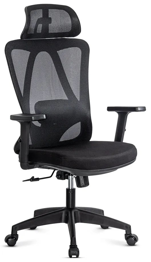 Scaun ergonomic negru cu tetiera, brate si suport lombar reglabile OFF 987