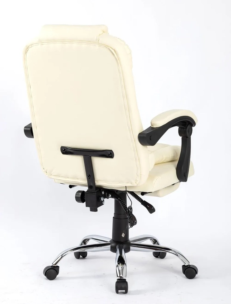 Scaun directorial, Masaj în perna lombară, Suport picioare, Rabatabil, piele PU, Bej