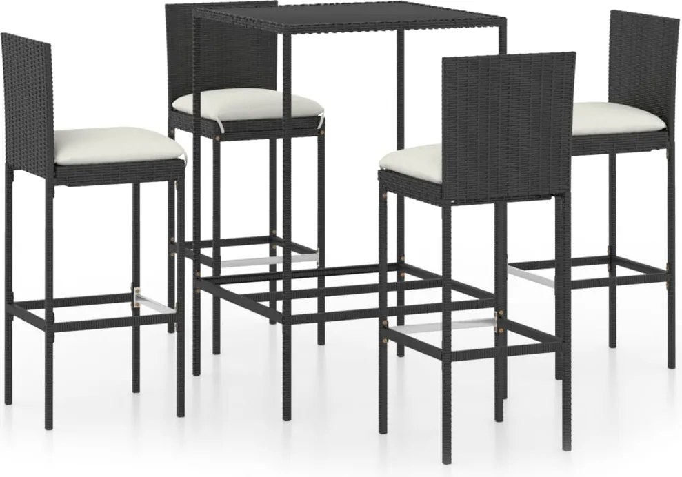 vidaXL Set mobilier bar de grădină cu perne, 5 piese, negru, poliratan