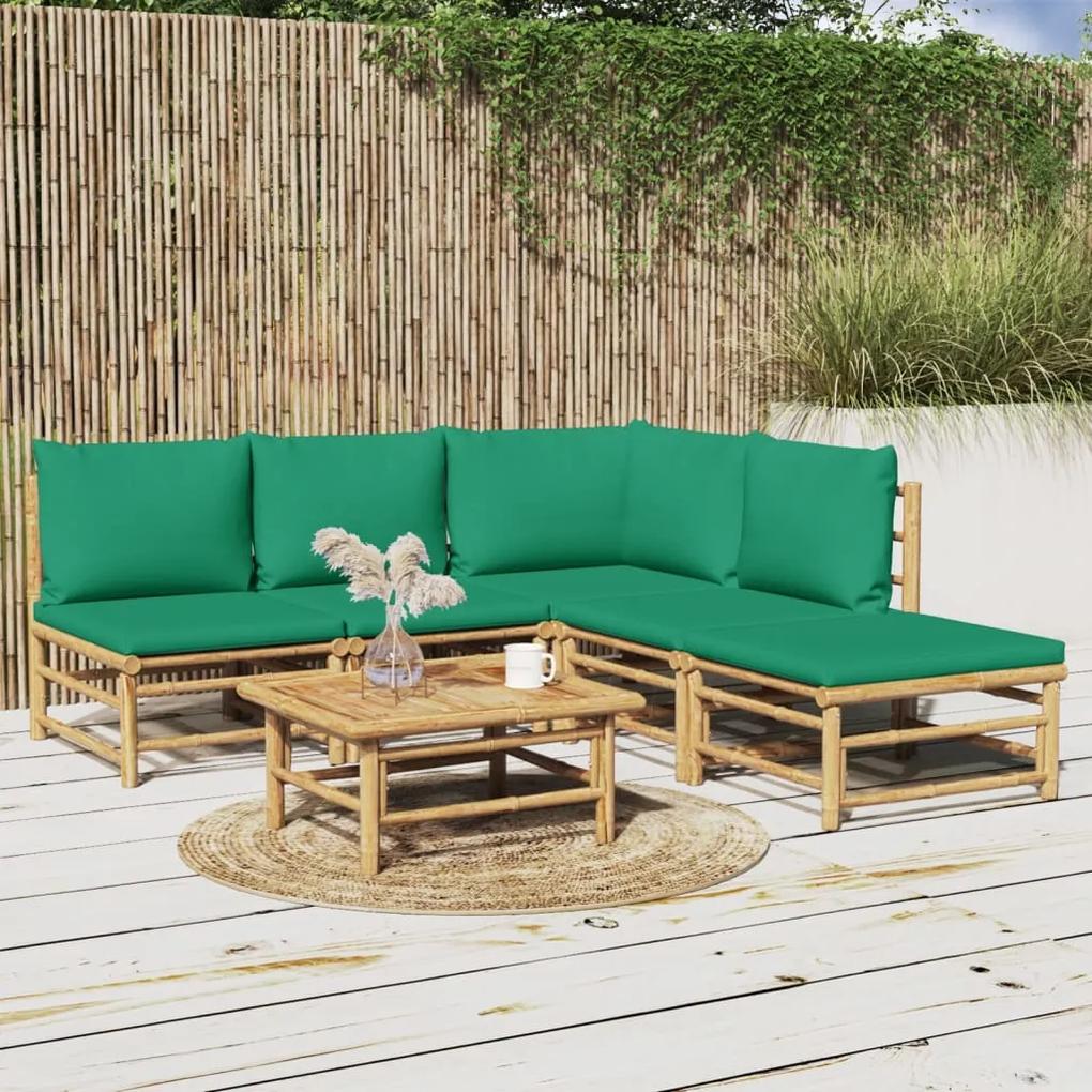 3155167 vidaXL Set mobilier de grădină cu perne verzi, 6 piese, bambus