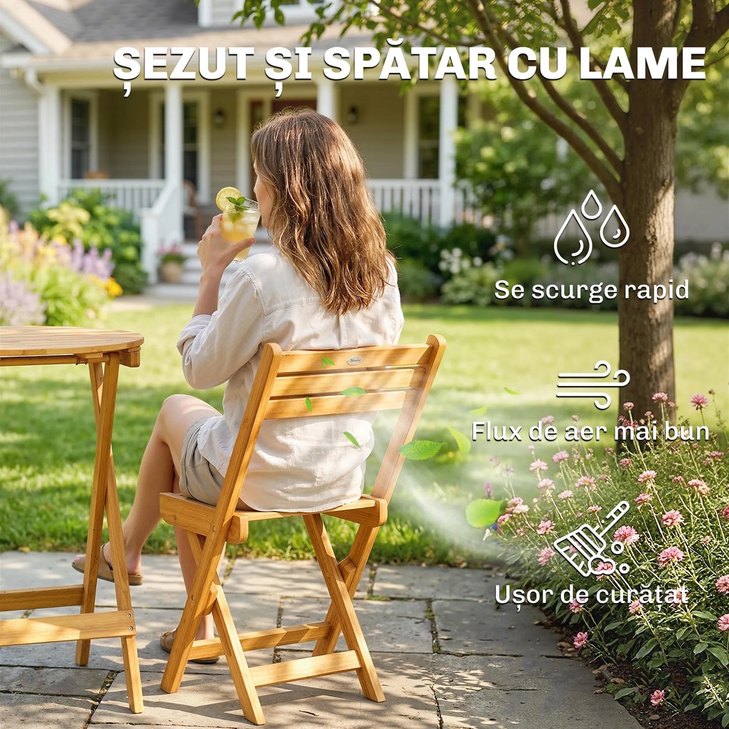Outsunny masă și scaune pentru balcon, masă și scaune pentru exterior, set masă și scaune balcon, set bistro, set balcon pliabil lemn masă și scaune | Aosom Romania