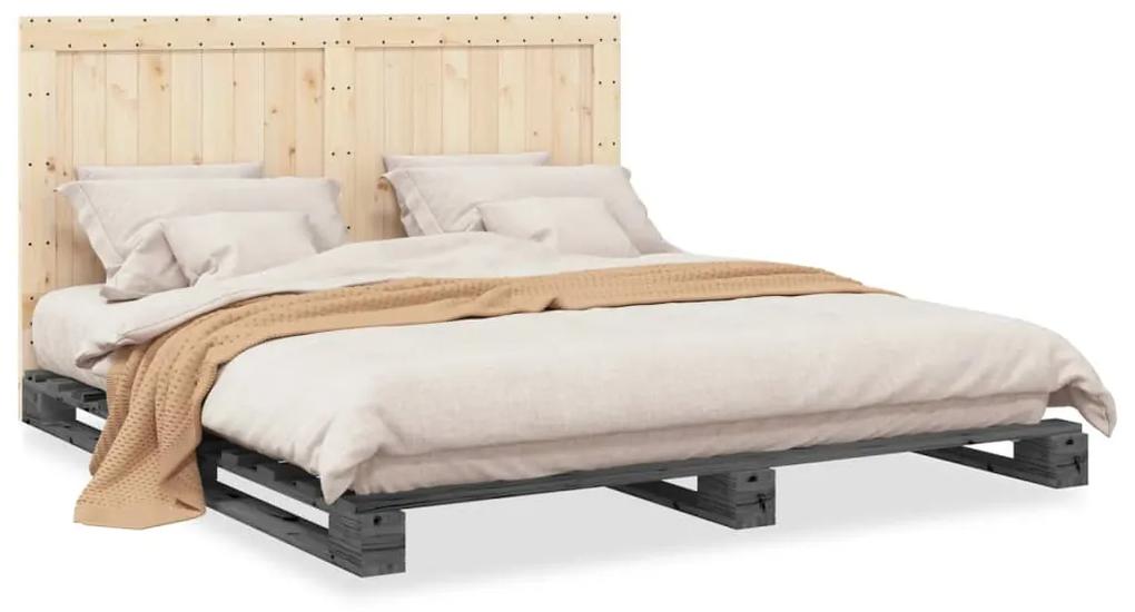 3281549 vidaXL Cadru pat cu tăblie 200x200 cm, gri, lemn masiv de pin