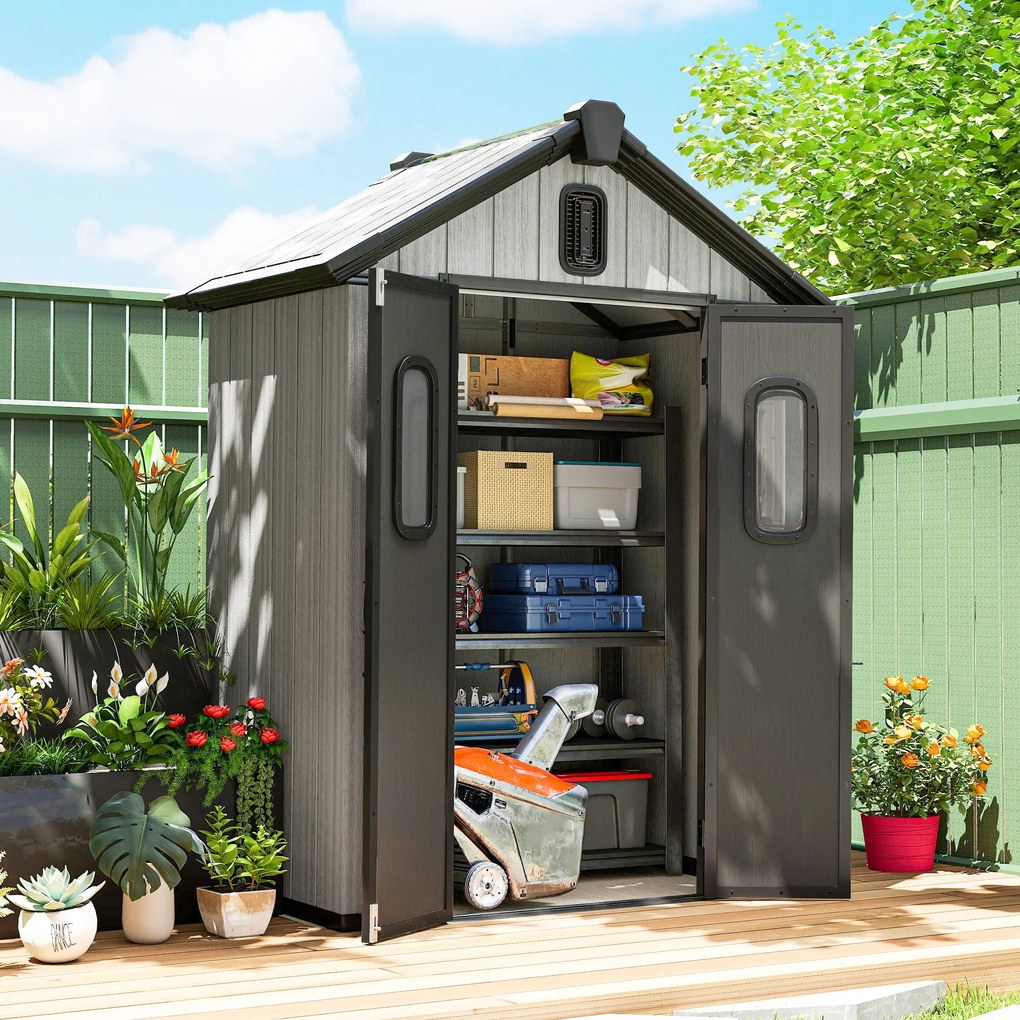 Outsunny Șură Grădină 160L x 98P x 217A cm, Plastic, Uși duble încuiabile, Gri | Aosom Romania