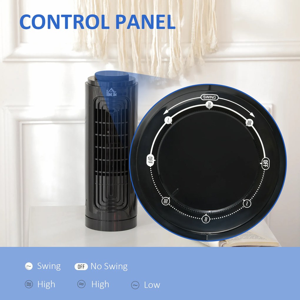 HOMCOM Ventilator Oscilant de Coloană, 3 Viteze, Design Compact, ABS și Cupru, Negru | Aosom Romania