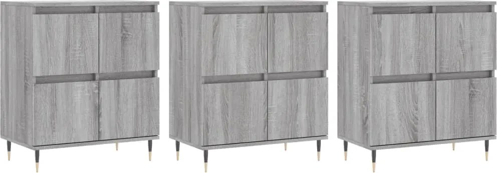 vidaXL Servantă, 3 buc., sonoma gri, lemn prelucrat