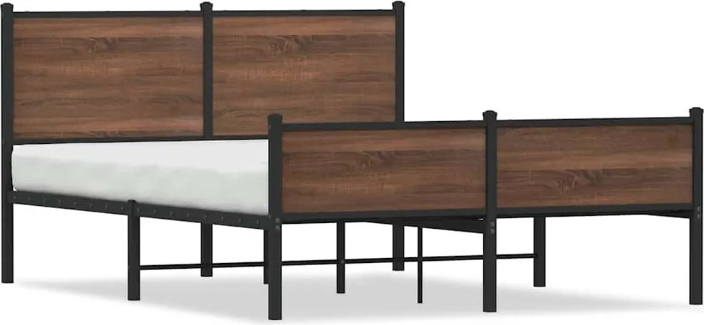 vidaXL Cadru pat metalic fără saltea, Stejar maro, 137x190 cm