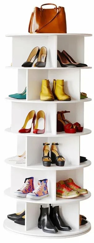Raft rotativ pentru pantofi, 6 nivele, alb &ndash; Design modern din lemn și plastic