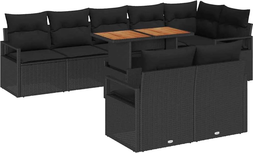 vidaXL Set de canapele pentru grădină cu pernă 9 pcs Negru și Maro