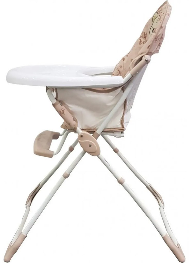 Scaun de masa pentru copii si bebe Baby Care™ CH ,Pliabil, Centura de siguranta, Sezut comfortabil, Masuta detasabila, Model Ursulet , Beige