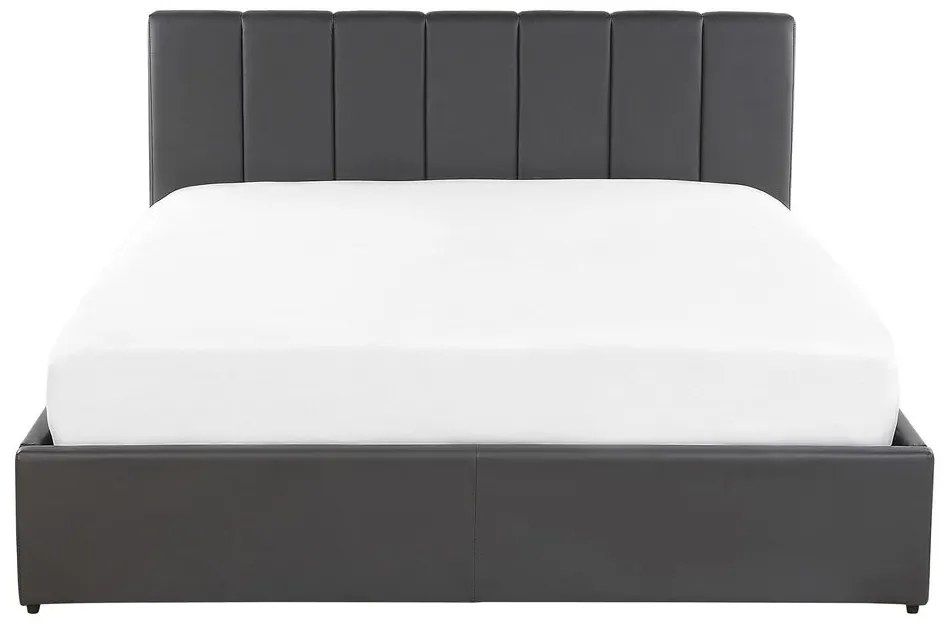 Pat matrimonial 140 cm DARGAN (gri) (piele artificială) (cu somieră și sp. depozitare). 1026648