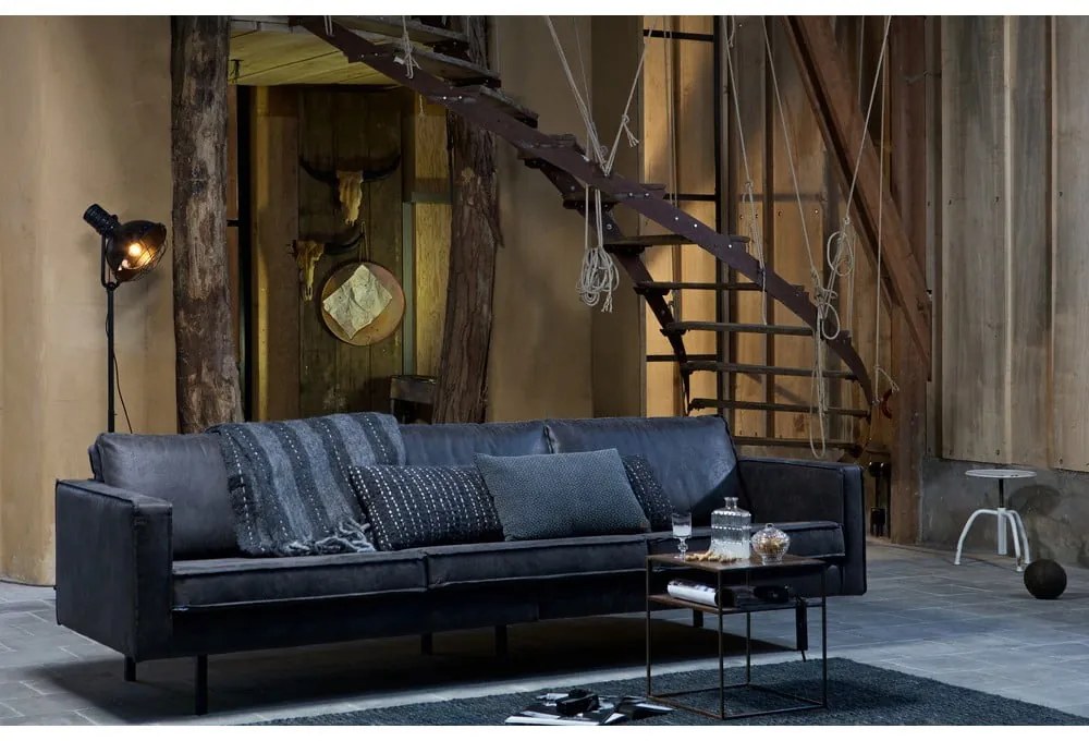 Canapea neagră cu tapițerie din imitație de piele 277 cm Rodeo – WOOOD