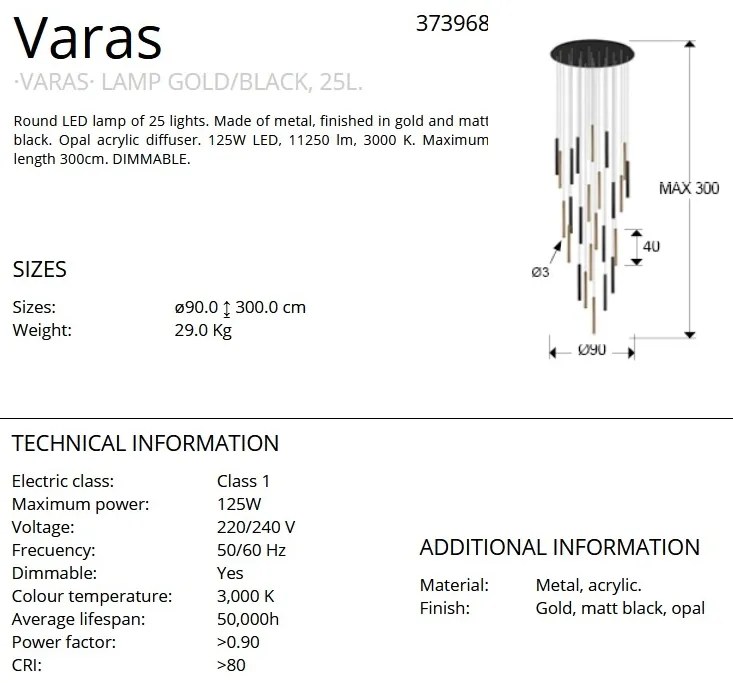 Lustra dimabila XL cu 25 pendule LED design modern Varas auriu/negru