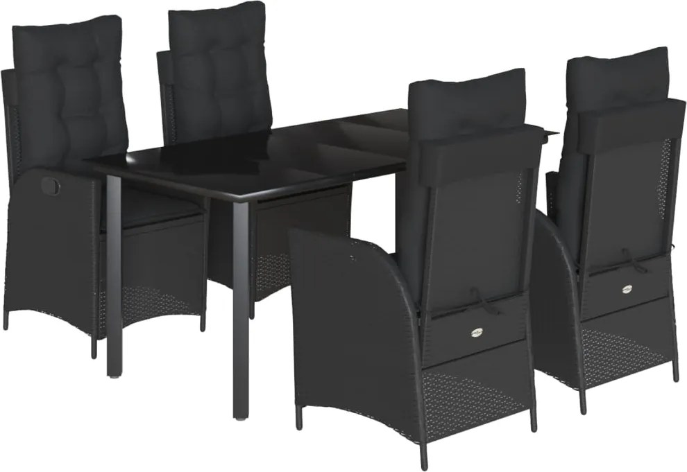 vidaXL Set mobilier de grădină cu perne, 5 piese, negru, poliratan