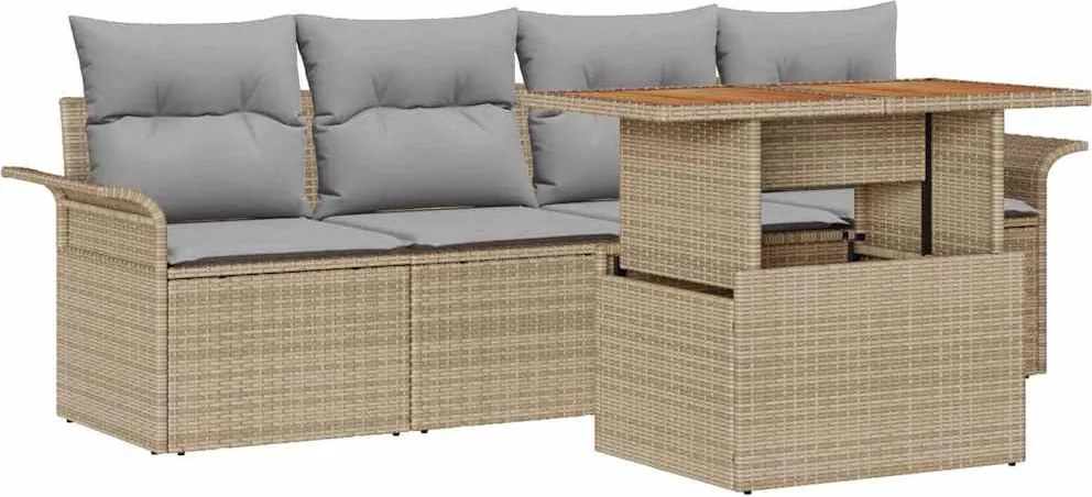 vidaXL Set de canapele pentru grădină 5 pcs Bej Rattan poli