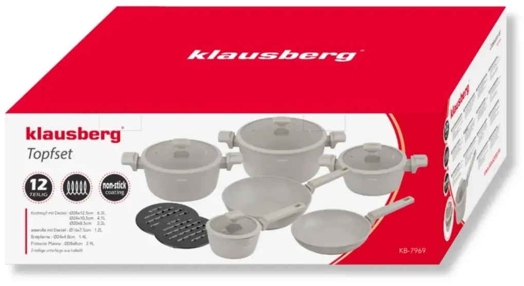 Set oale marmorate cu capace 12 peise Klausberg KB-7969, crem