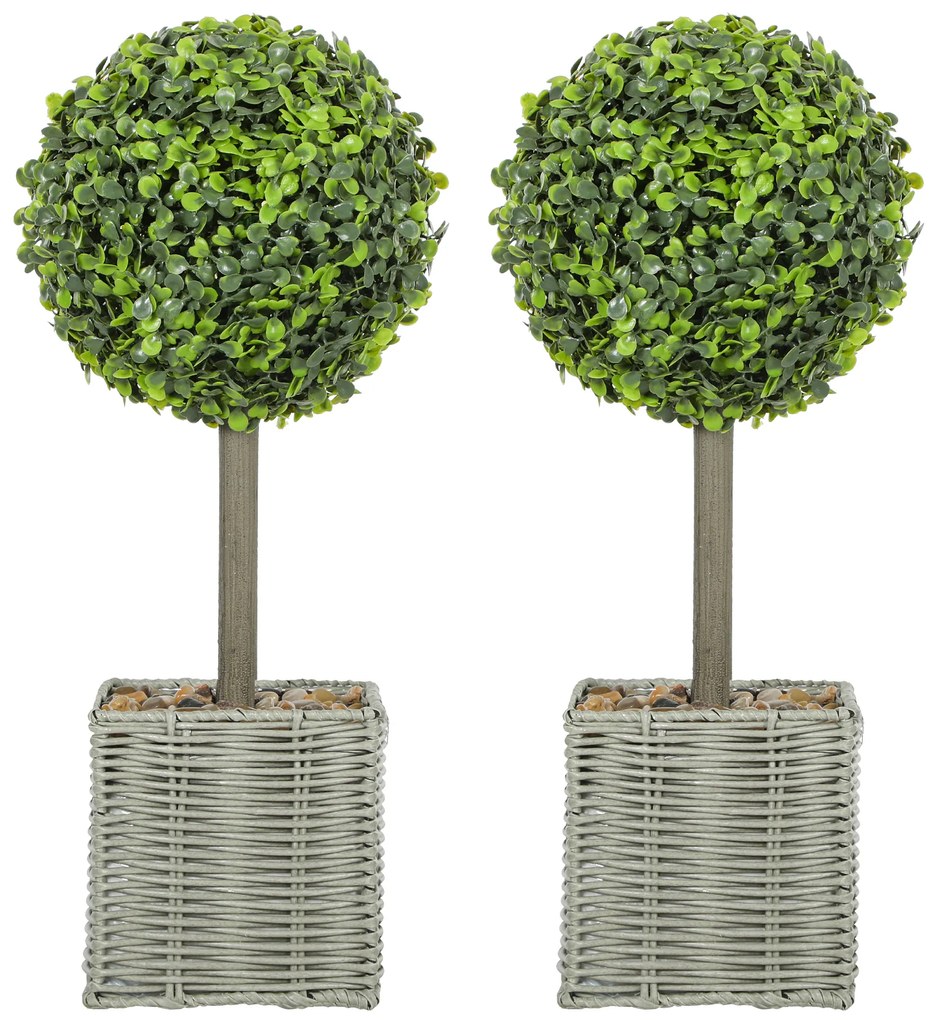 HOMCOM Set de 2 plante artificiale, arbori artificiali rezistenți la UV în ghiveci, potriviți atât pentru interior, cât și pentru exterior, din plastic, ciment, verde | Aosom Romania