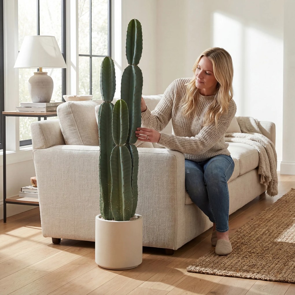 HOMCOM Plantă artificială cactus cu 3 tulpini din EVA, cu ghiveci din PP, decor pentru living, 25 x 25 x 111 cm, verde | Aosom Romania
