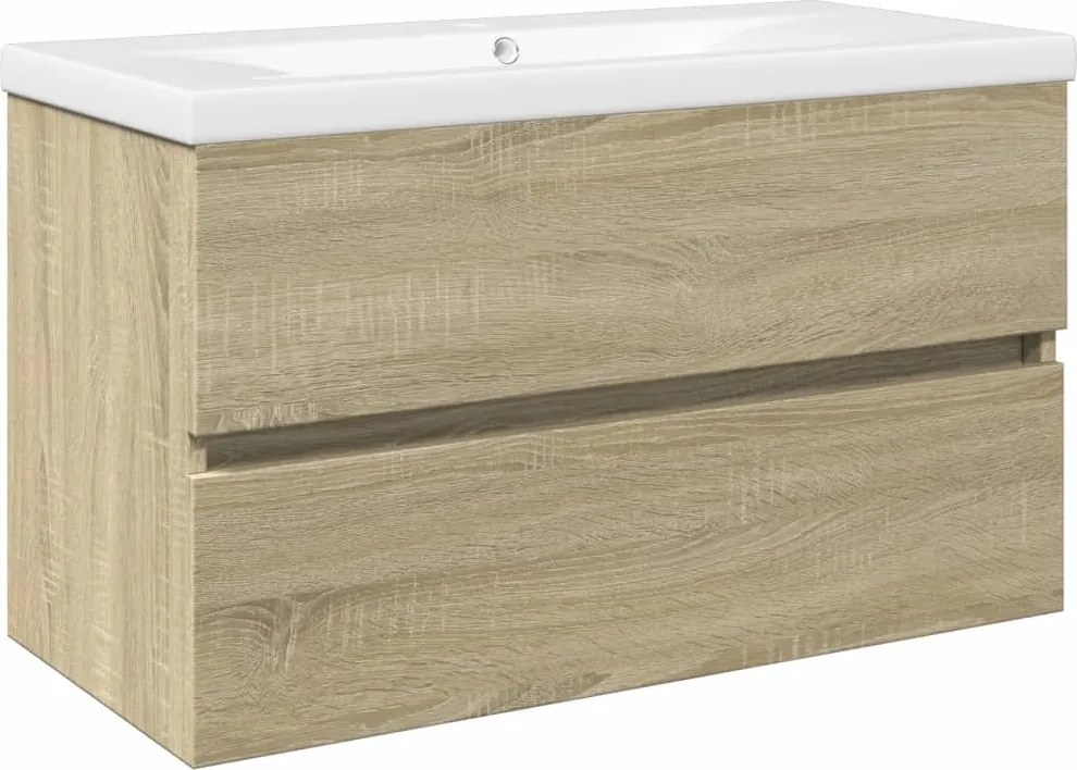 vidaXL Set mobilier de baie, 2 piese, ceramică și lemn prelucrat