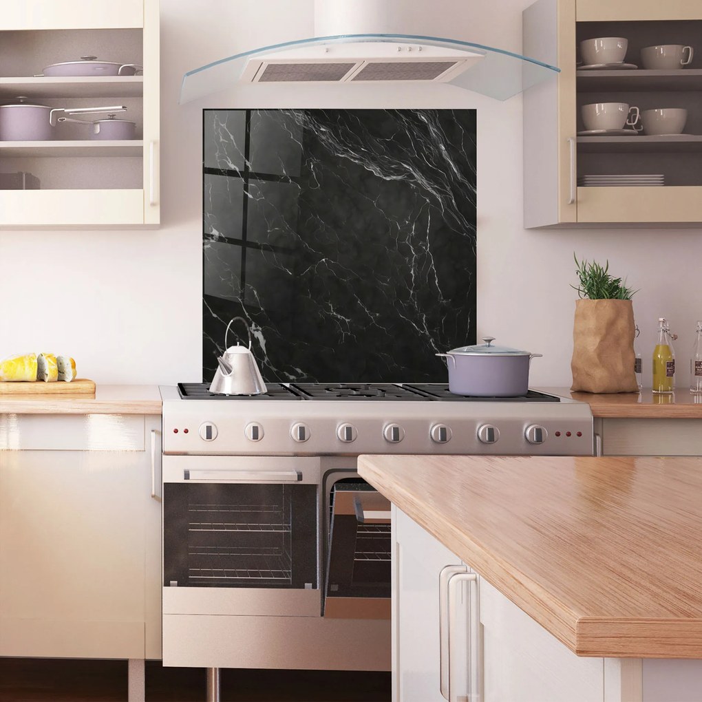 Panou Sticla Bucatarie, 60x60cm, Protectie aragaz, Antistropi, Termorezistent, Abstracte, Marble, Black Marble