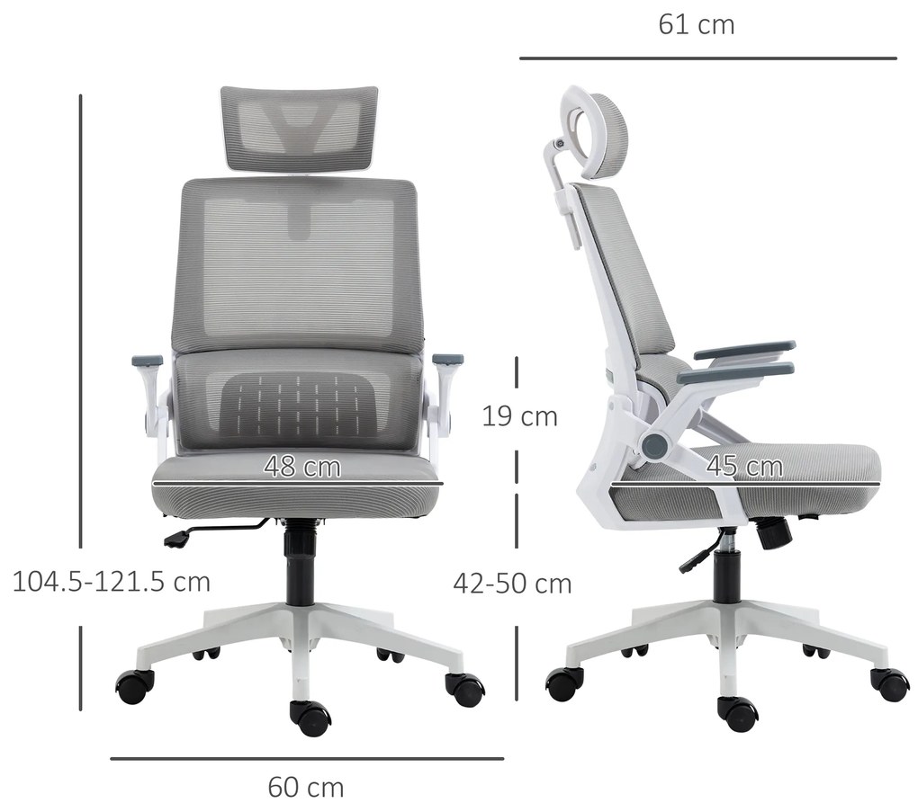 Vinsetto Scaun de birou reglabil material plasa din poliester spatar ergonomic inclinabil pivotant Gri | Aosom Romania