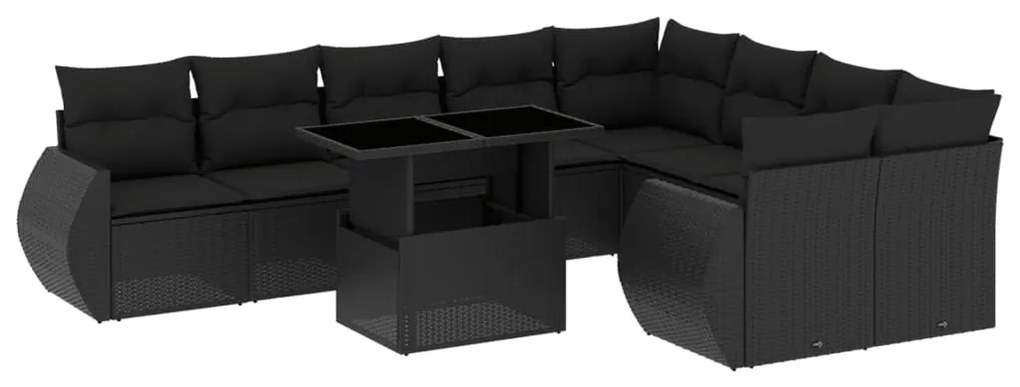 3268755 vidaXL Set canapele de grădină cu perne, 10 piese, negru, poliratan