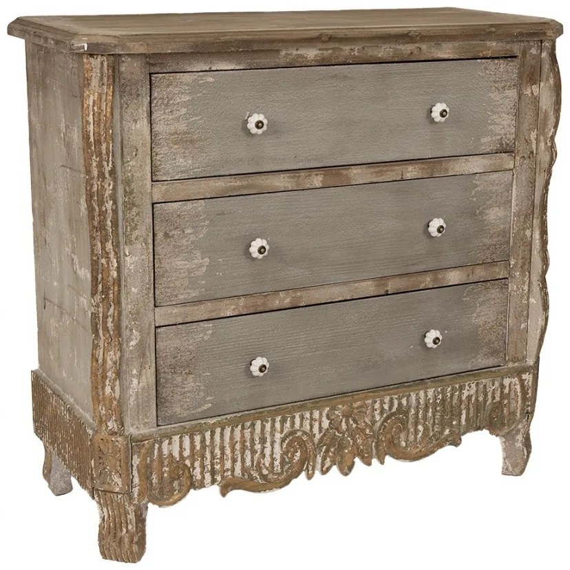 Comoda bej, din lemn masiv, aspect vintage, 3 sertare, Beauclair