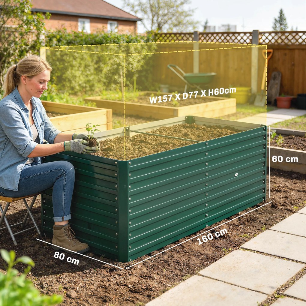 Outsunny Jardinieră ridicată galvanizată dreptunghiulară pentru exterior - fund deschis - 160 x 80 x 60 cm, verde | Aosom Romania