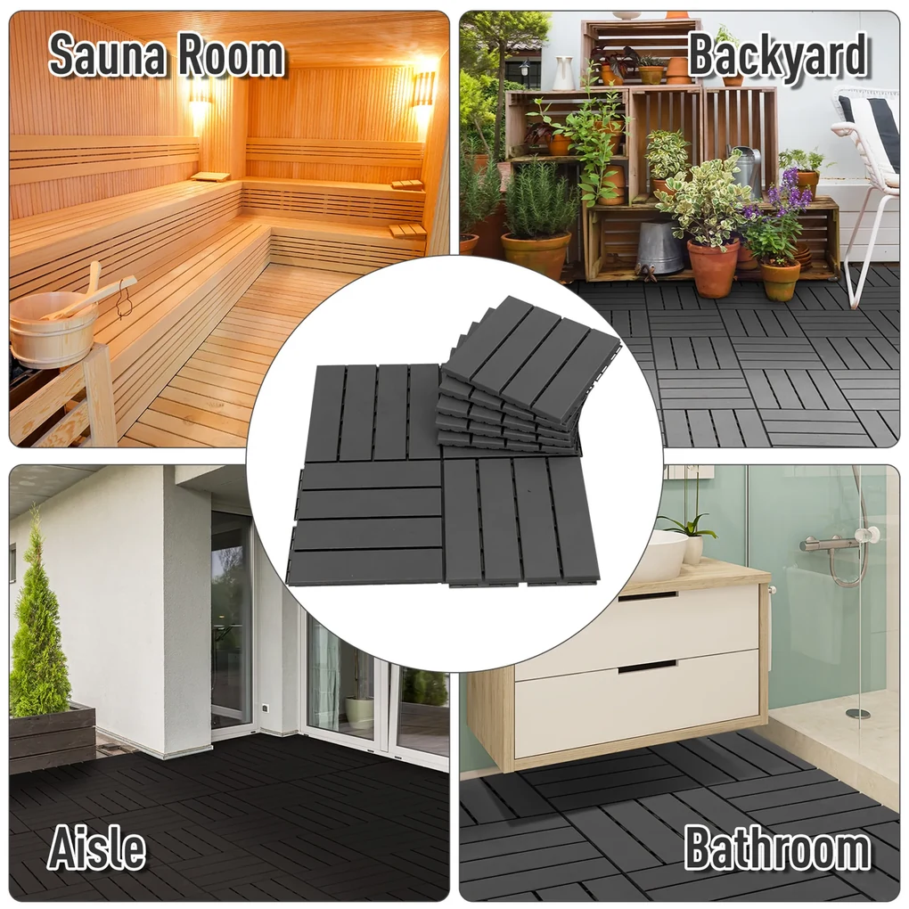 Outsunny Set 9 Cărămizi de Cuplat pentru Pavaj Terasă 30x30x2cm 0.81mq Negru | Aosom Romania