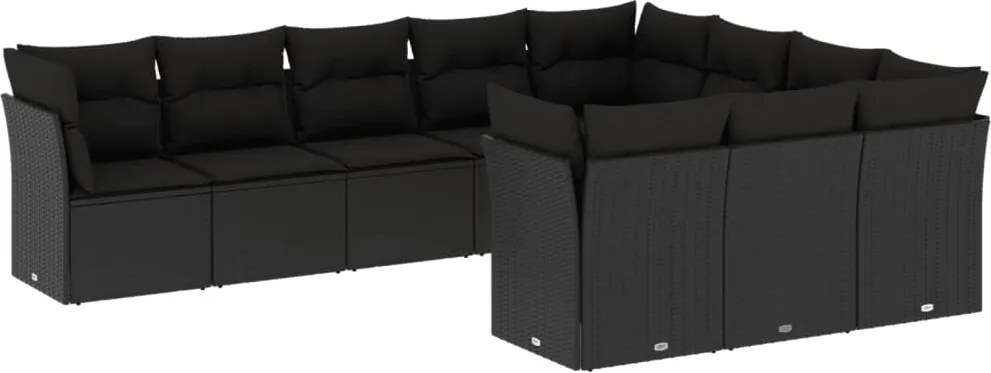 vidaXL Set canapele de grădină cu perne, 10 piese, negru, poliratan