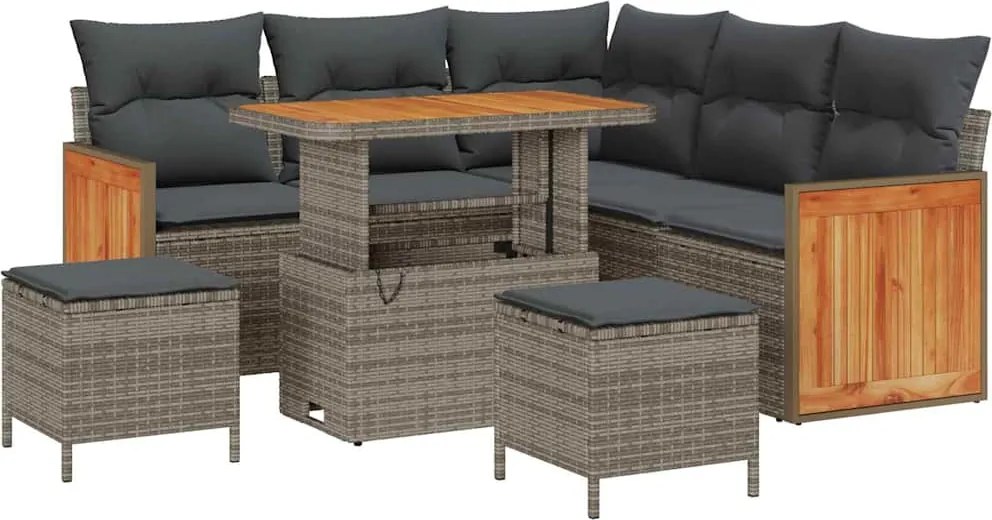 vidaXL Set de canapele pentru grădină cu pernă 8 pcs Gri