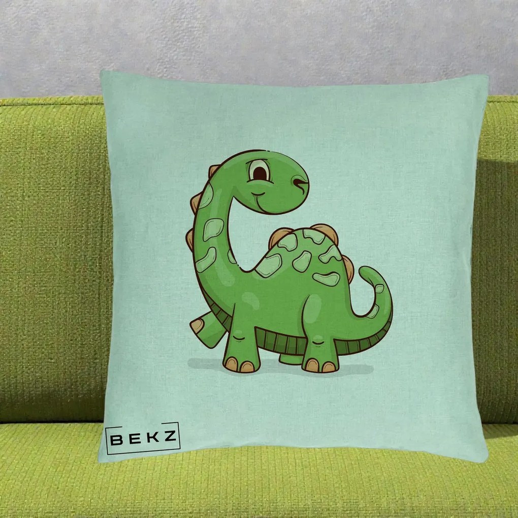 Perna Decorativa Brontosaur Verde Simpatic, 40x40 cm, Verde Menta, Husa Detasabila, Perna Inclusa, BEKZ®