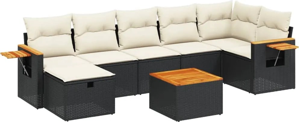 vidaXL Set mobilier de grădină cu perne, 8 piese, negru, poliratan