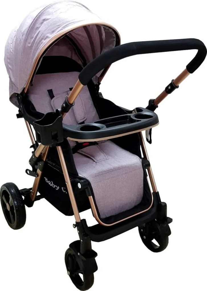 Carucior nou nascuti 2 in 1 BABY CARE™ PRO 511, Cadru aluminiu, Maner reversibil, Spatar reglabil in 5 trepte, Amortizoare, Frana picior,Pliabil , Gri