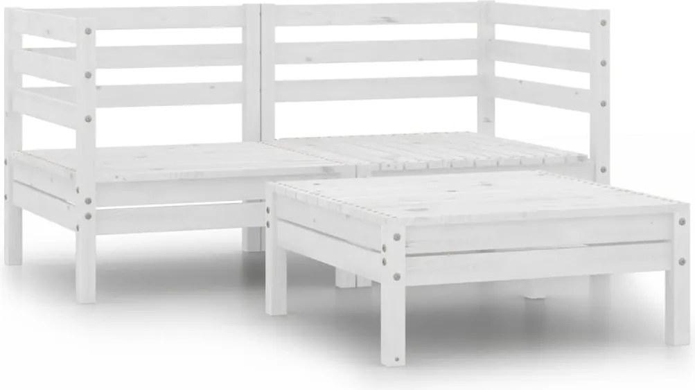 vidaXL Set mobilier de grădină, 3 piese, alb, lemn masiv de pin