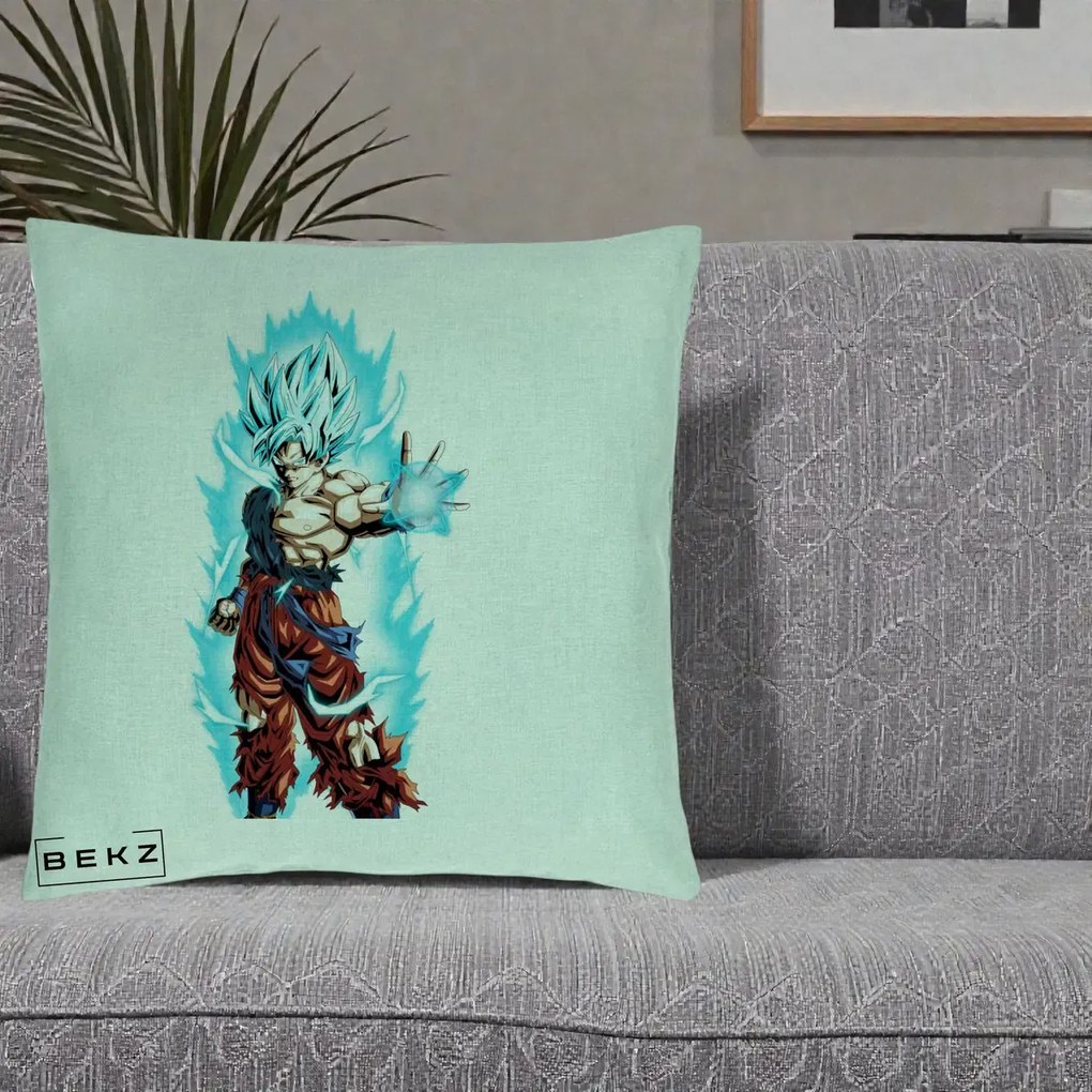 Perna Personalizata Dragon Ball Goku Ultra Instinct Blue, 40x40 cm, Verde Menta, Husa Detasabila, Perna Inclusa, BEKZ®