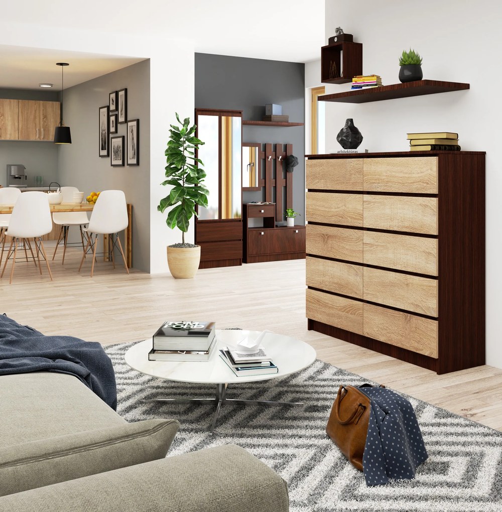 Comodă Kapil III (wenge + Stejar sonoma). 1069388