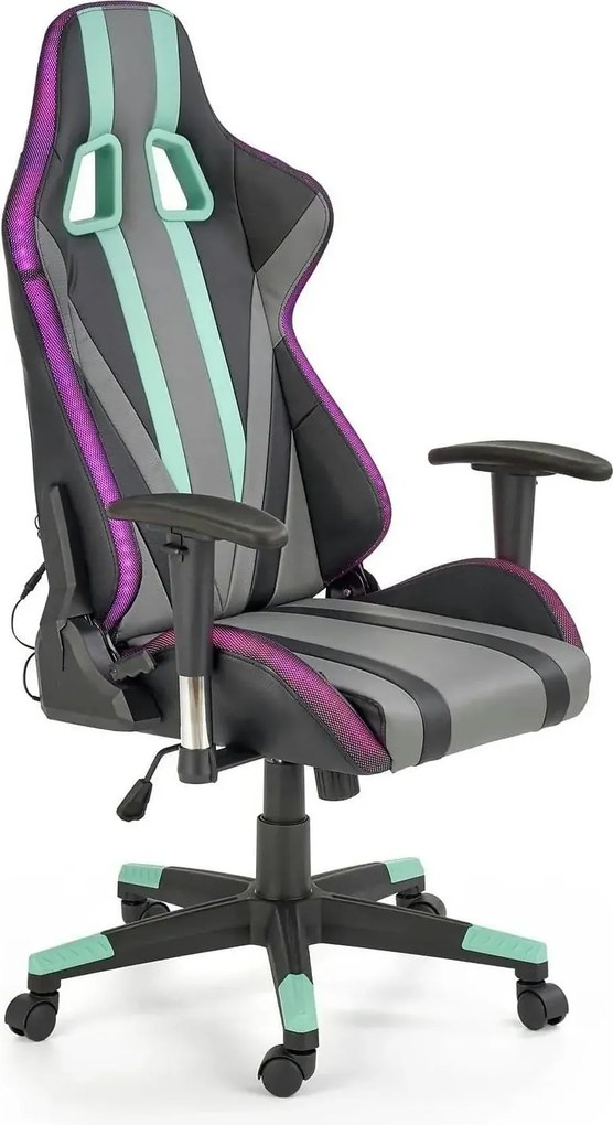 Scaun gaming FACTOR, negru/gri/verde, piele ecologica/material textil,