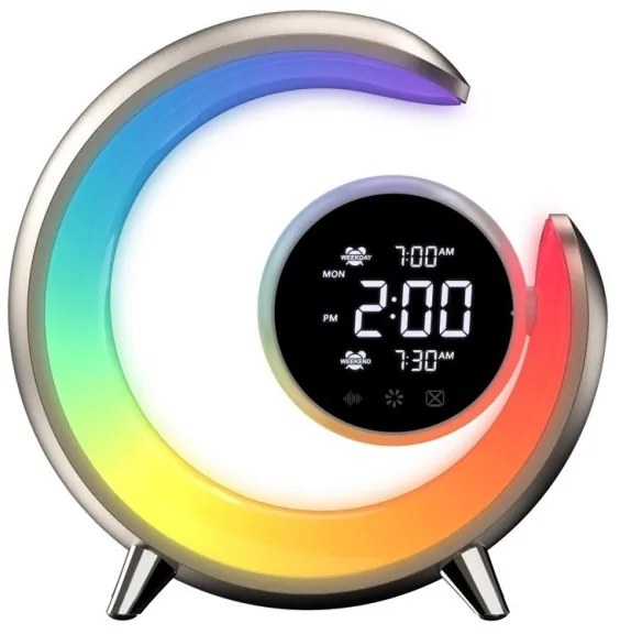 Immax 08981L - Lampă de birou LED RGBW dimabilă cu ceas PEACOCK LED/20W/5V USB