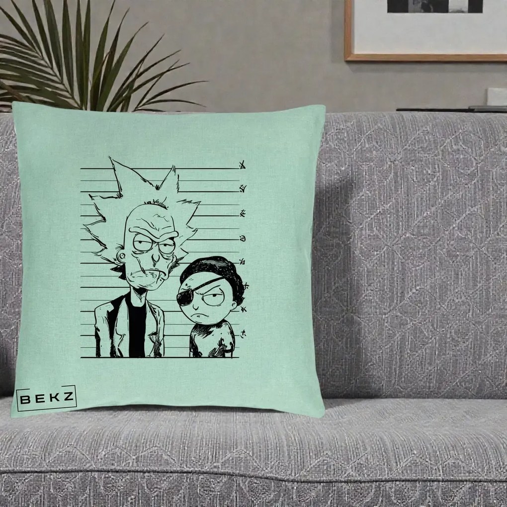 Perna Personalizata Rick si Morty Dosar, 40x40 cm, Verde Menta, Husa Detasabila, Perna Inclusa, BEKZ®